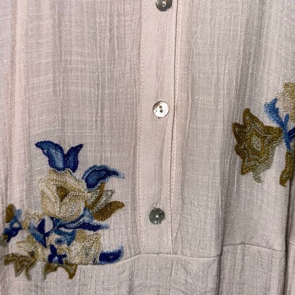 Figueroa & Flower Boho Cream Embroidered Floral Tiered Midi Dress Size Large - Picture 4 of 14